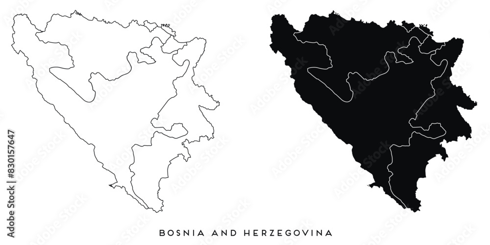 Obraz premium Bosnia and Herzegovina map of city regions districts vector black on white and outline
