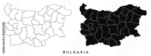 Bulgaria map of city regions districts vector black on white and outline