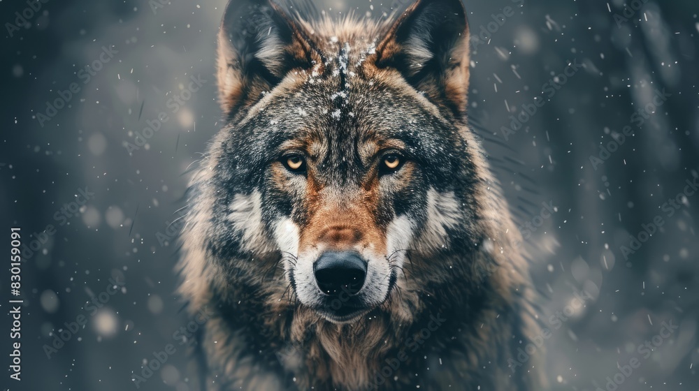 Powerful a Wolf animal wildlife in dramatic background. AI generated image Powerful a Wolf animal wildlife in dramatic background. AI generated image