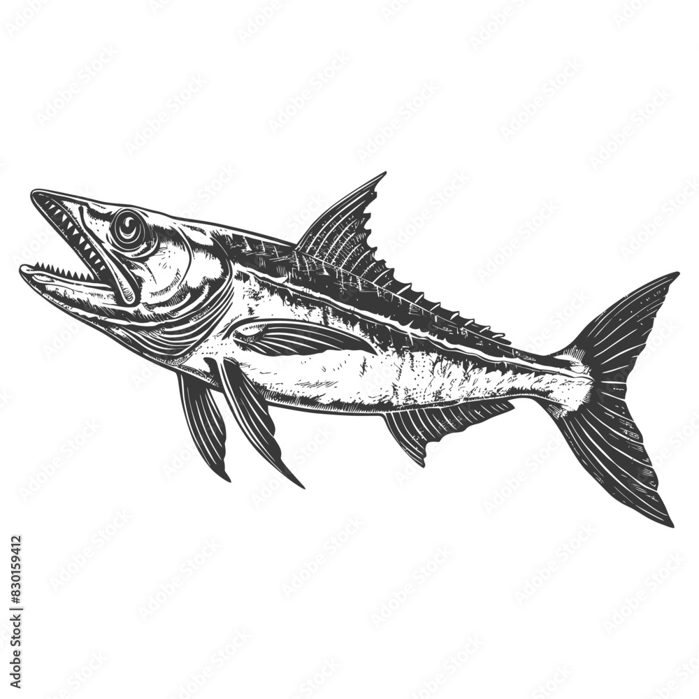 Barracuda animal full with old engraving sketch style Barracuda animal full with old engraving sketch style