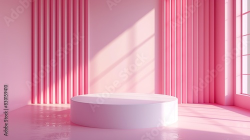 Cylinder podiums light pink pastel background. Product presentation  mock up  show cosmetic product. Generative Ai.
