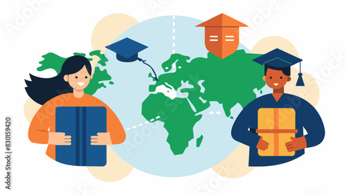 An exchange program between two universities in Africa and Asia allows students to not only study abroad but also to form lasting friendships through their pen pal correspondence.. Vector illustration