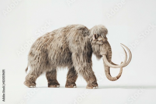 A side photo of a Wooly Mammoth walking. Isolated on white