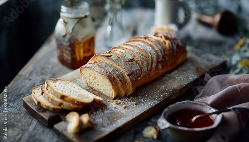 Homemade bread on an artistic rustic background