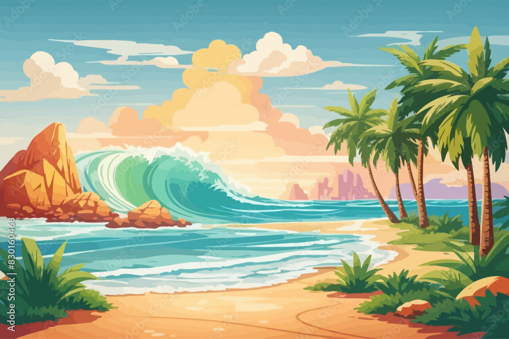 cartoon of beach wave nature ocean illustration