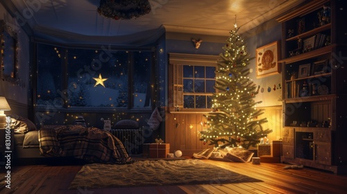 Christmas tree. Happy holidays background illustration generated by ai