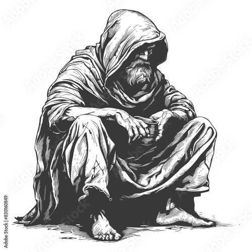 beggar full with engraving sketch style