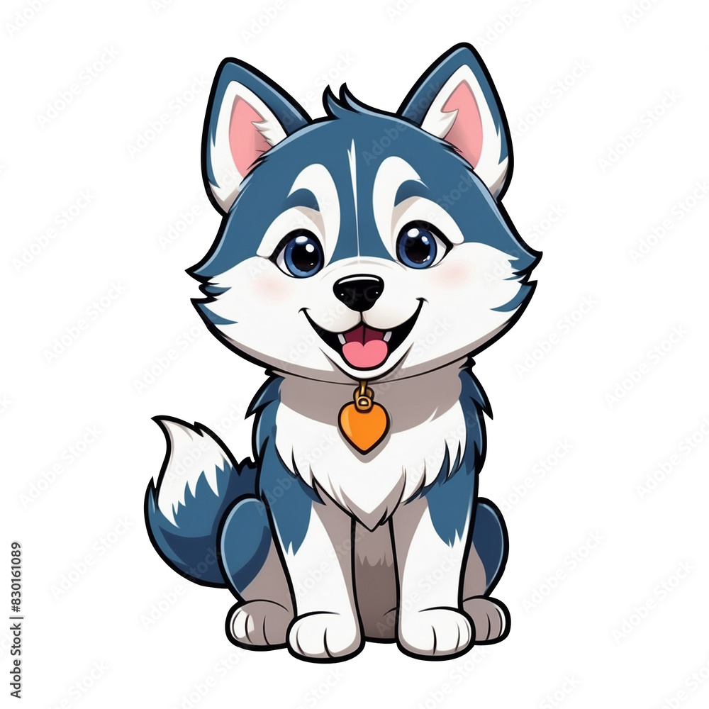 Cute Childish Kawaii Husky Dog Character Sticker with Bright Eyes, Fluffy Ears, and Mask-Like Markings, Sitting Playfully with Tongue Out, Thick Black Outline, Generative AI. Cute Childish Kawaii Husky Dog Character Sticker with Bright Eyes, Fluffy Ears, and Mask-Like Markings, Sitting Playfully with Tongue Out, Thick Black Outline, Generative AI.