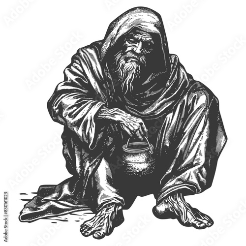 beggar full with old engraving sketch style