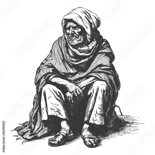 beggar full with old engraving sketch style