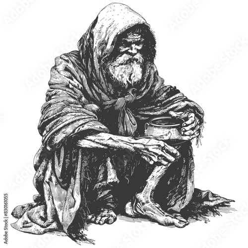 beggar full with old engraving sketch style