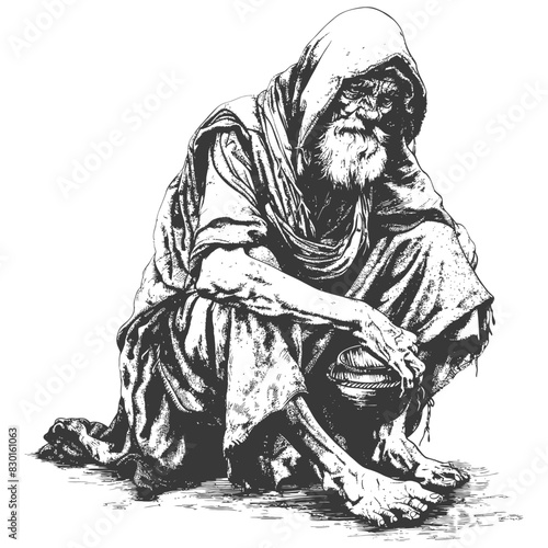 beggar full with old engraving sketch style