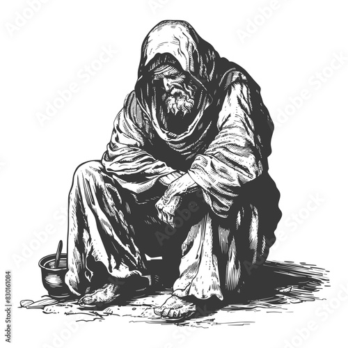beggar full with old engraving sketch style