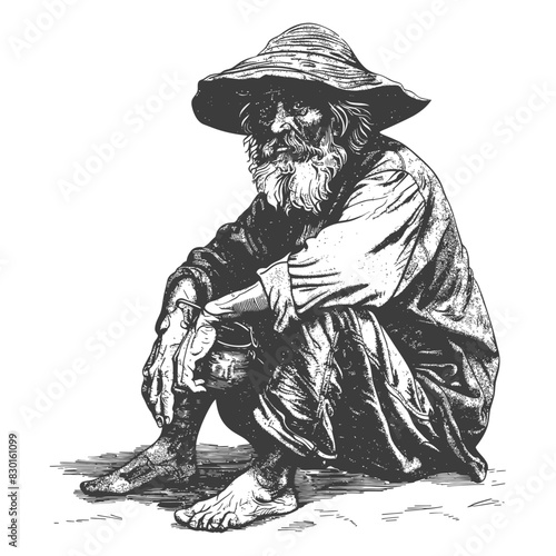 beggar full with old engraving sketch style