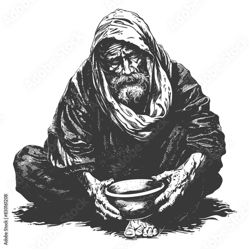 beggar full with old engraving sketch style