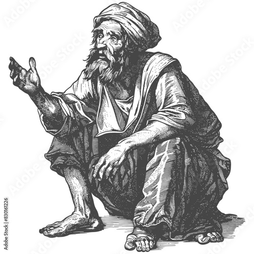 beggar full with old engraving sketch style