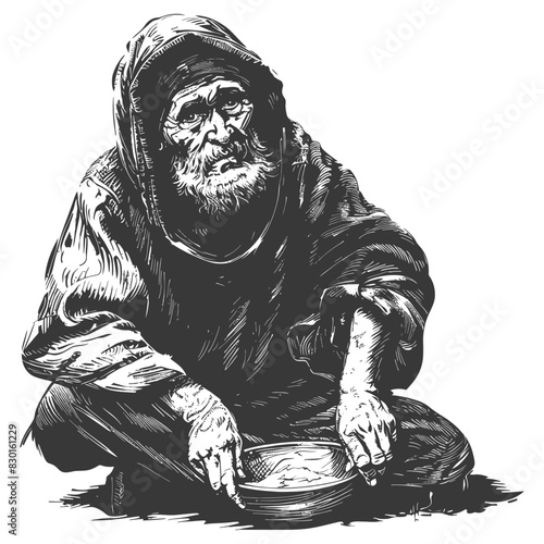 beggar full with old engraving sketch style