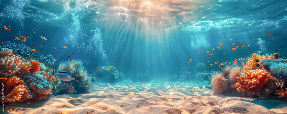 Naklejka premium View of water and sand undersea bottom. Background concept.