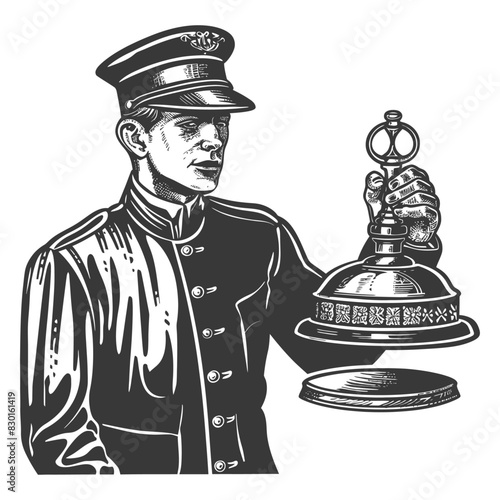 bellboy hotel in action full with engraving sketch style
