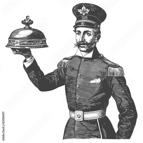bellboy hotel in action full with old engraving sketch style