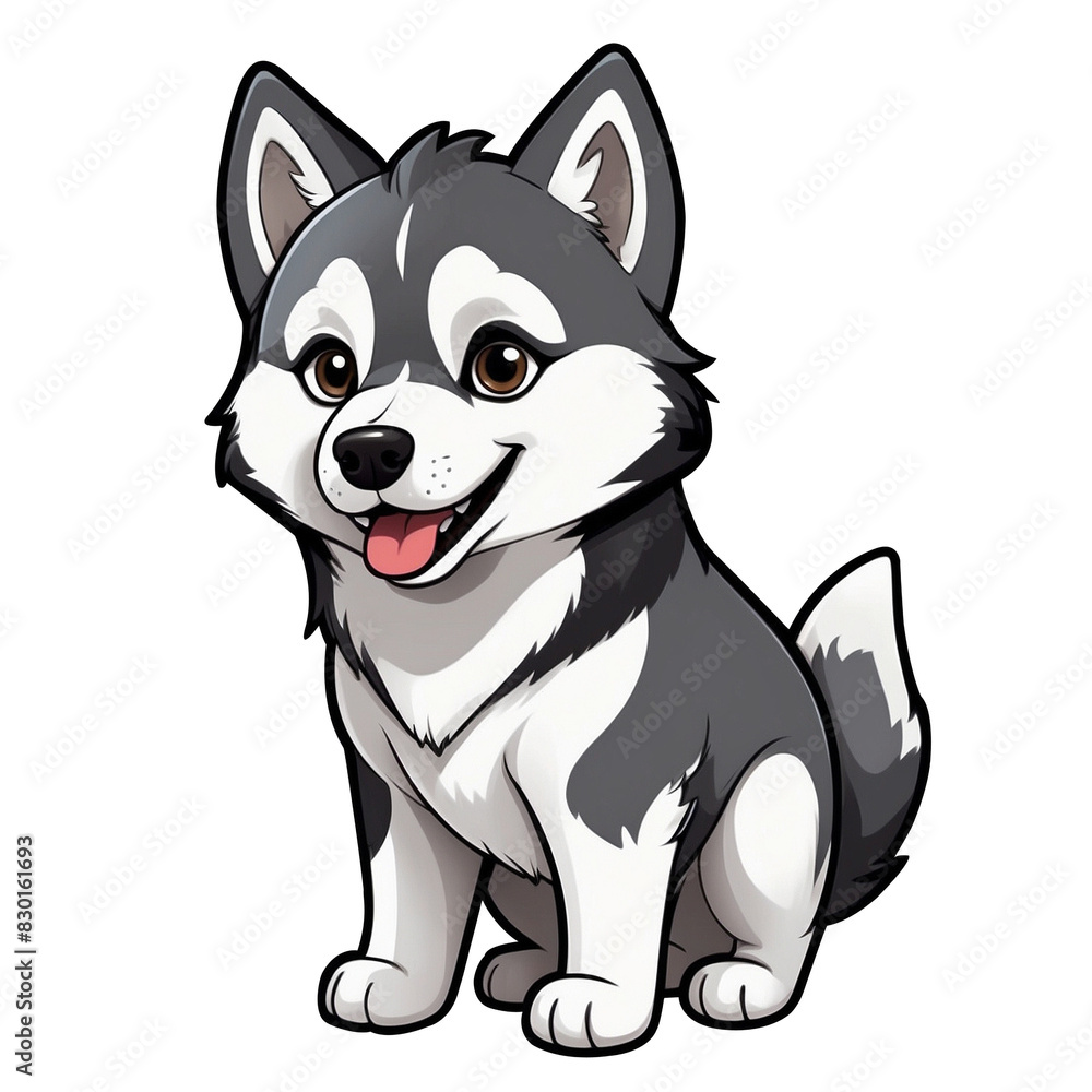 Cute Childish Kawaii Husky Dog Character Sticker with Bright Eyes, Fluffy Ears, and Mask-Like Markings, Sitting Playfully with Tongue Out, Thick Black Outline, Generative AI. Cute Childish Kawaii Husky Dog Character Sticker with Bright Eyes, Fluffy Ears, and Mask-Like Markings, Sitting Playfully with Tongue Out, Thick Black Outline, Generative AI.