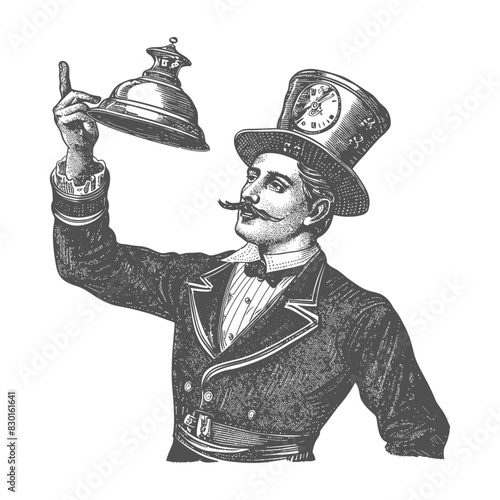 bellboy hotel in action full with old engraving sketch style