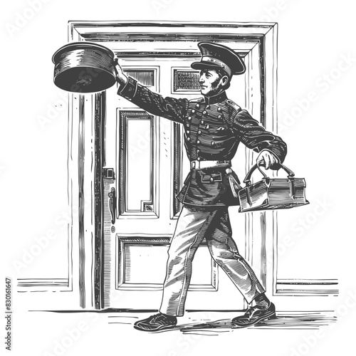bellboy hotel in action full with old engraving sketch style