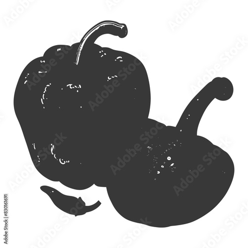 Bell Pepper or Paprika sliced full with engraving sketch style