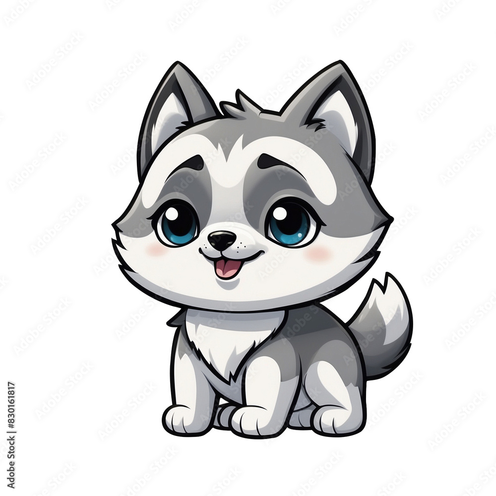 Cute Childish Kawaii Husky Dog Character Sticker with Bright Eyes, Fluffy Ears, and Mask-Like Markings, Sitting Playfully with Tongue Out, Thick Black Outline, Generative AI. Cute Childish Kawaii Husky Dog Character Sticker with Bright Eyes, Fluffy Ears, and Mask-Like Markings, Sitting Playfully with Tongue Out, Thick Black Outline, Generative AI.