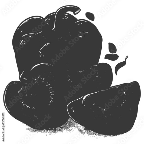 Bell Pepper or Paprika sliced full with old engraving sketch style