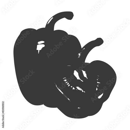 Bell Pepper or Paprika sliced full with old engraving sketch style