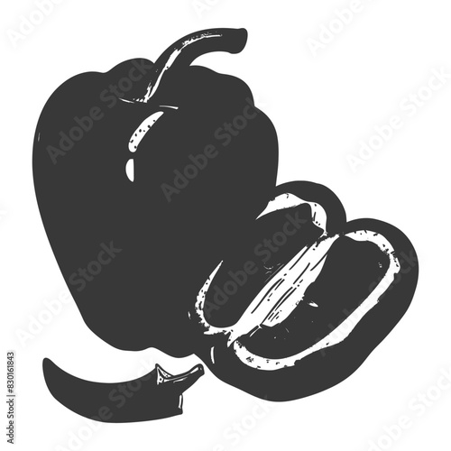 Bell Pepper or Paprika sliced full with old engraving sketch style