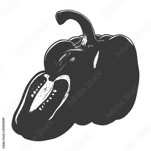 Bell Pepper or Paprika sliced full with old engraving sketch style