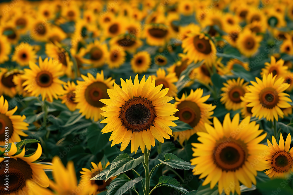 A large field of sunflowers under the sunset sky A large field of sunflowers under the sunset sky
