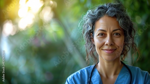 healthcare professional portrait, the palliative care specialist's empathetic nature evident in their gentle eyes photo
