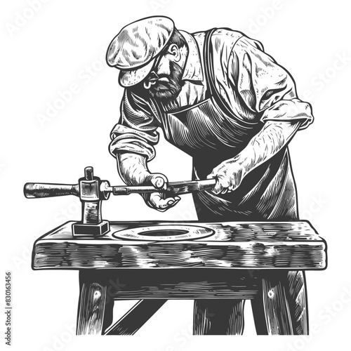 blacksmith in action full with engraving sketch style