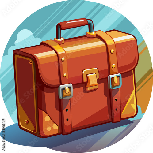 Compact business leather briefcase , isolated on transparent background.	