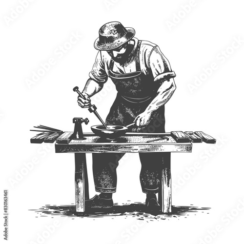 blacksmith in action full with engraving sketch style