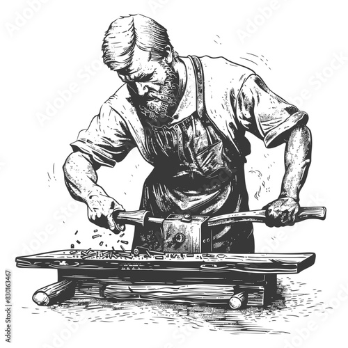 blacksmith in action full with engraving sketch style