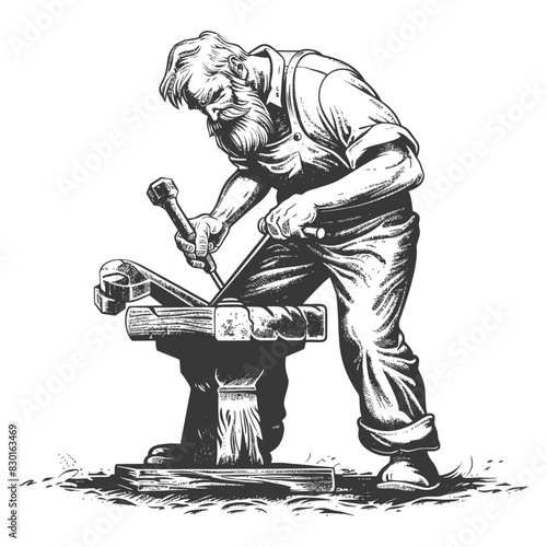 blacksmith in action full with engraving sketch style