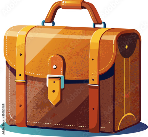 Compact business leather briefcase , isolated on transparent background.	