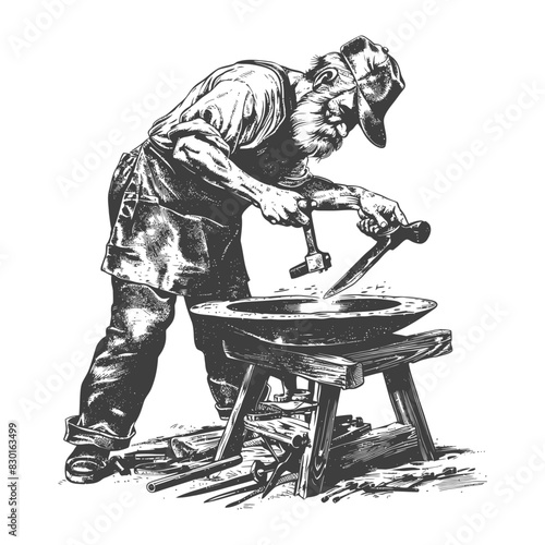 blacksmith in action full with engraving sketch style