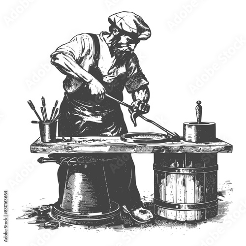 blacksmith in action full with old engraving sketch style