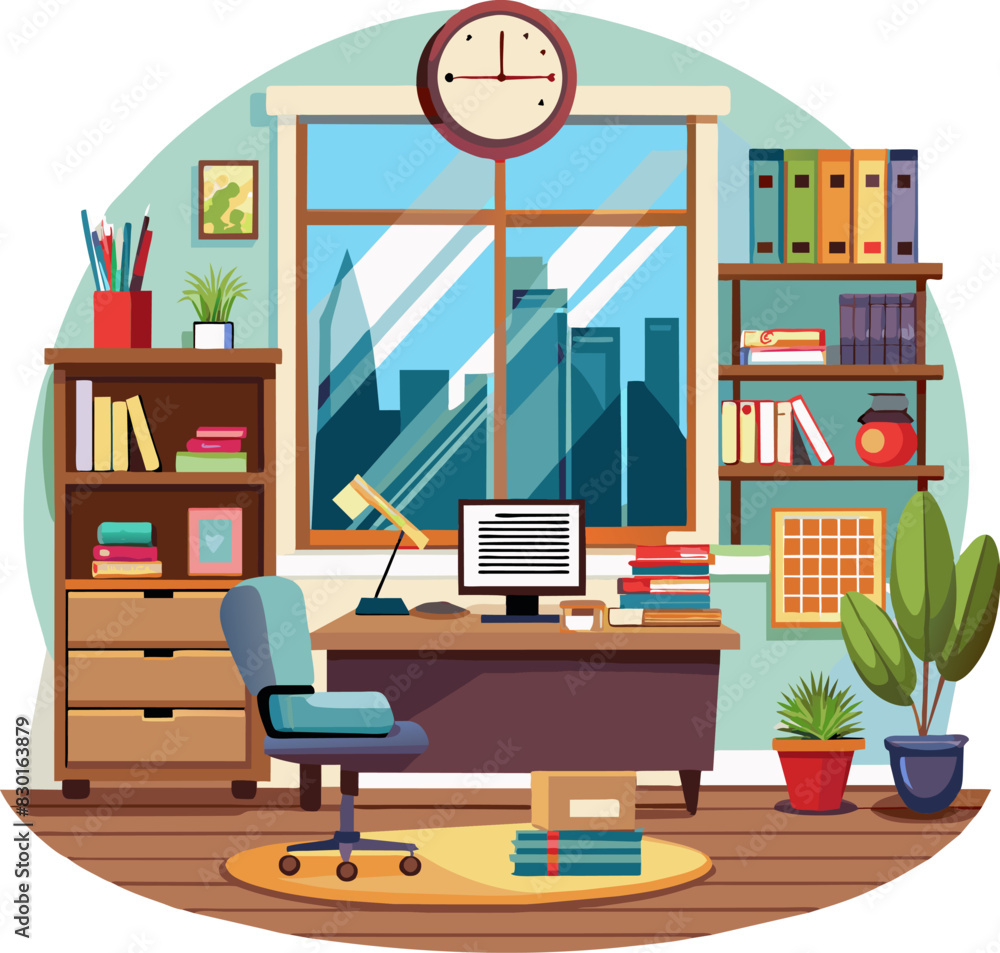 Fototapeta premium Home business office workspace, isolated on transparent background. 