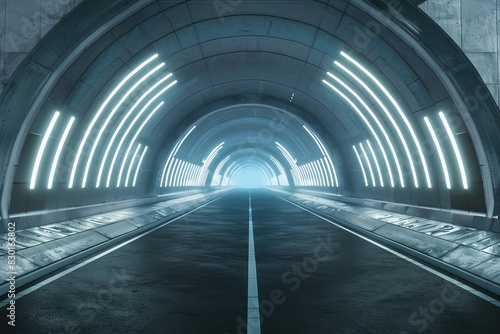 Futuristic 3d visualization of an architectural structure above an empty highway with asphalt pavement