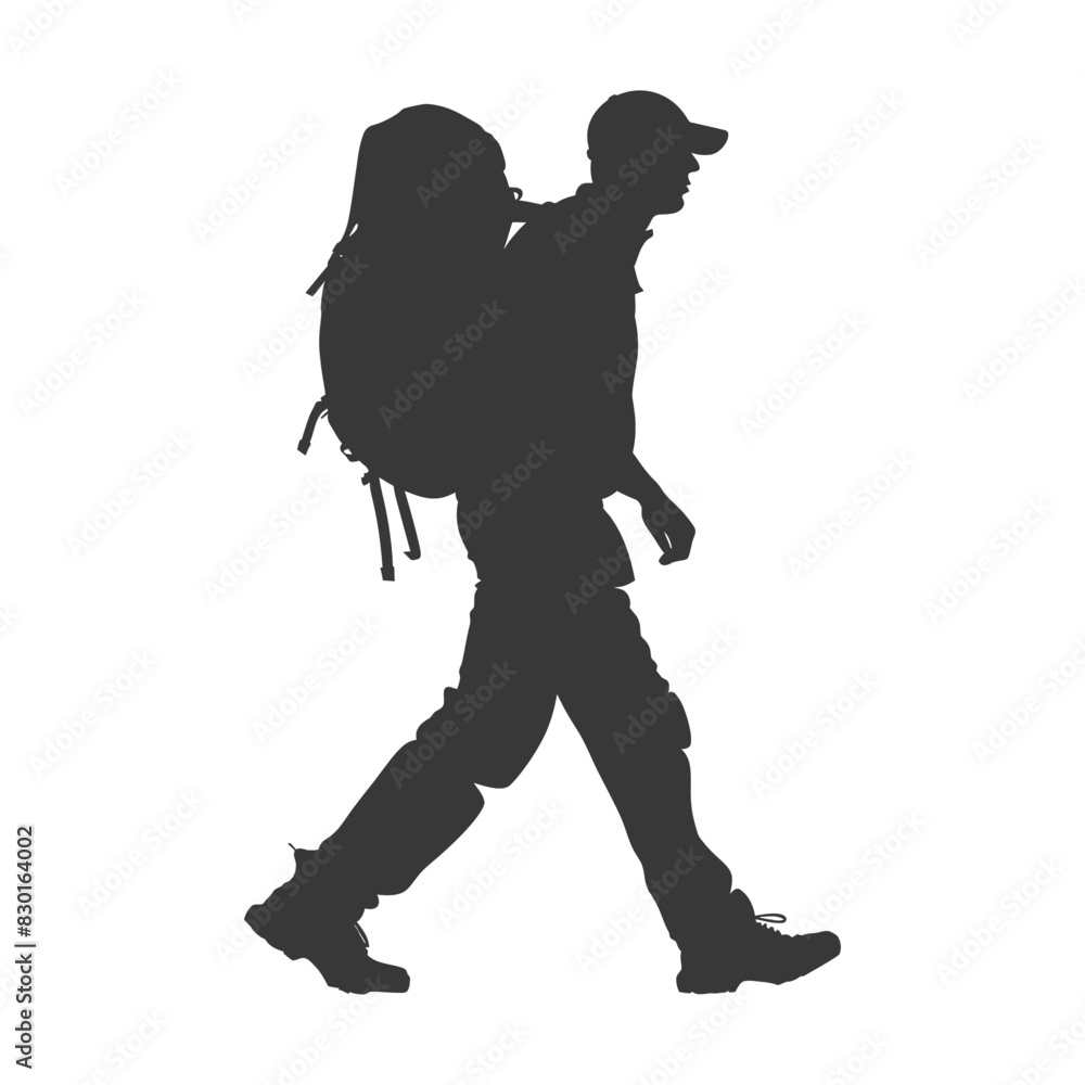 silhouette backpacker man in action full body black color only silhouette backpacker man in action full body black color only