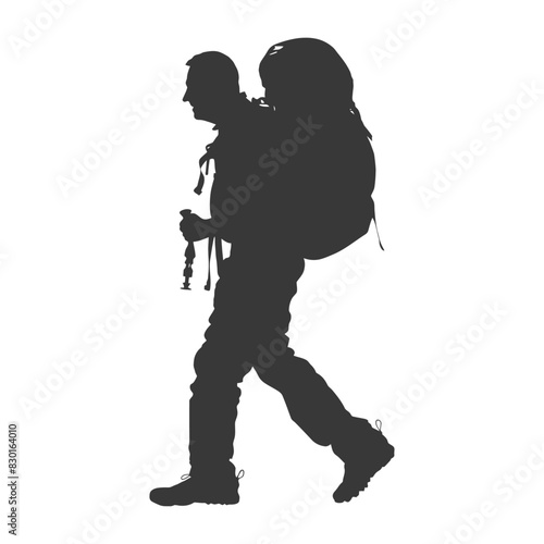 silhouette backpacker man in action full body black color only