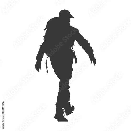 silhouette backpacker man in action full body black color only