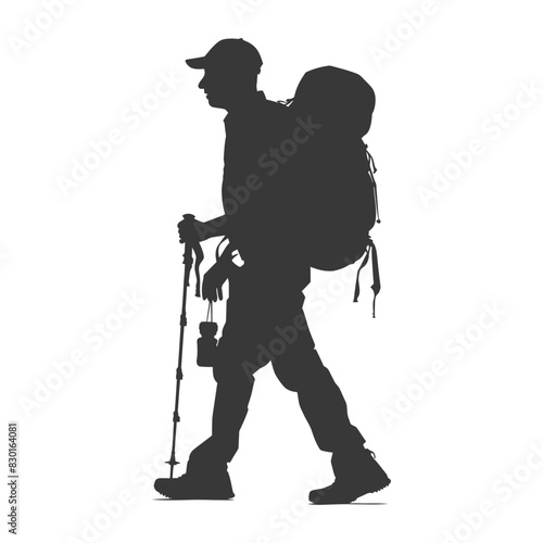 silhouette backpacker man in action full body black color only