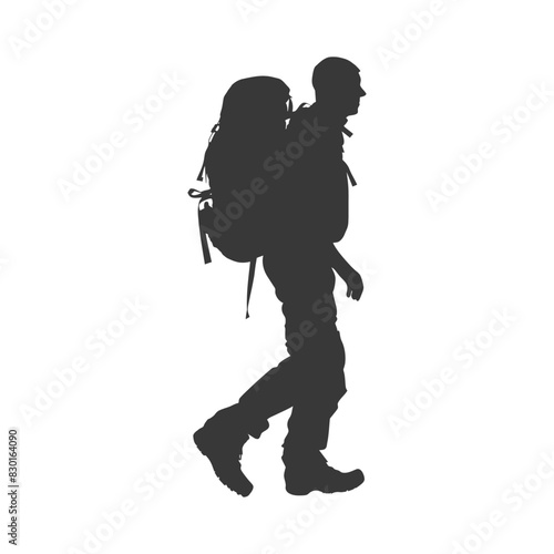 silhouette backpacker man in action full body black color only